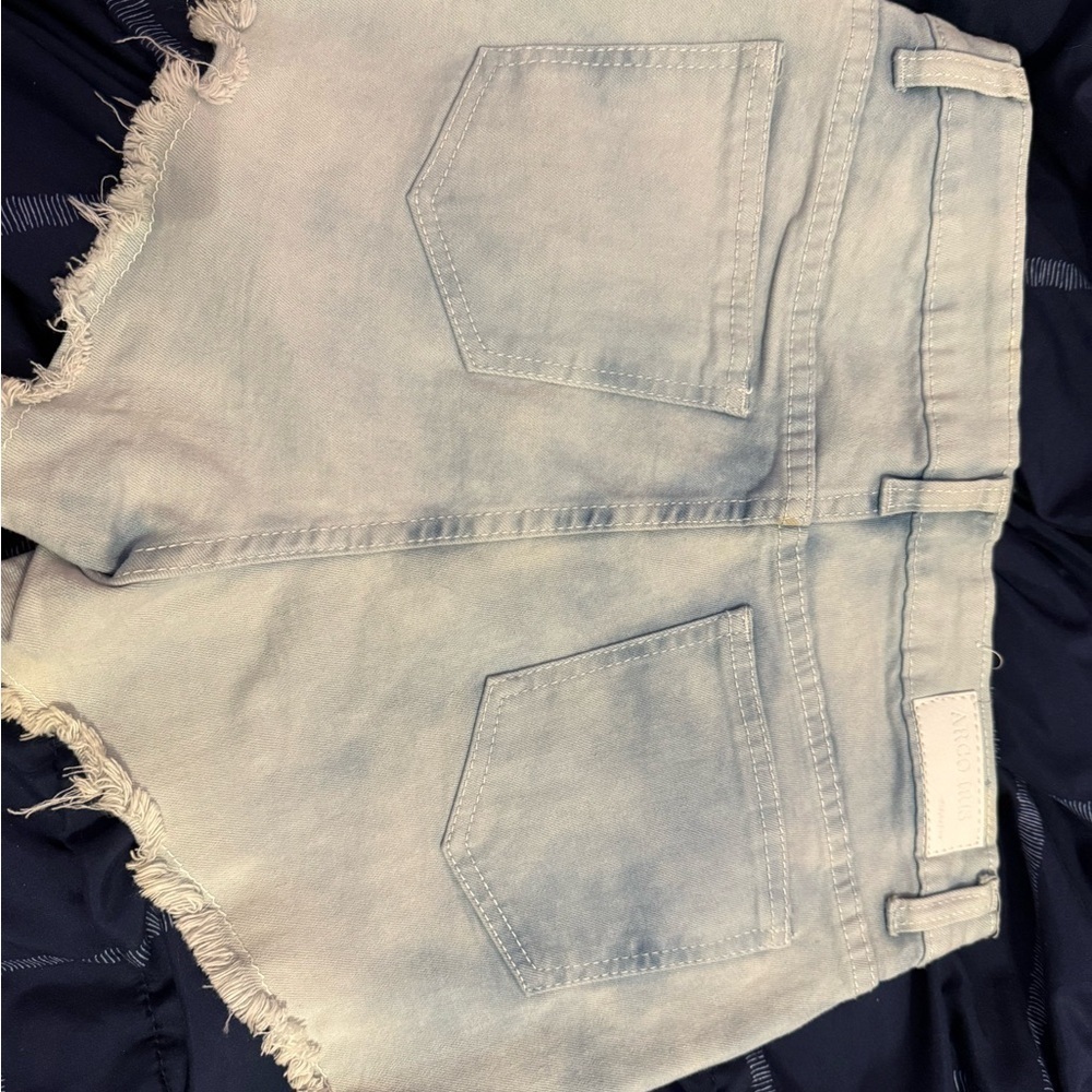 Embroidered Jean Shorts with Fringe Hem - Picture 3 of 5